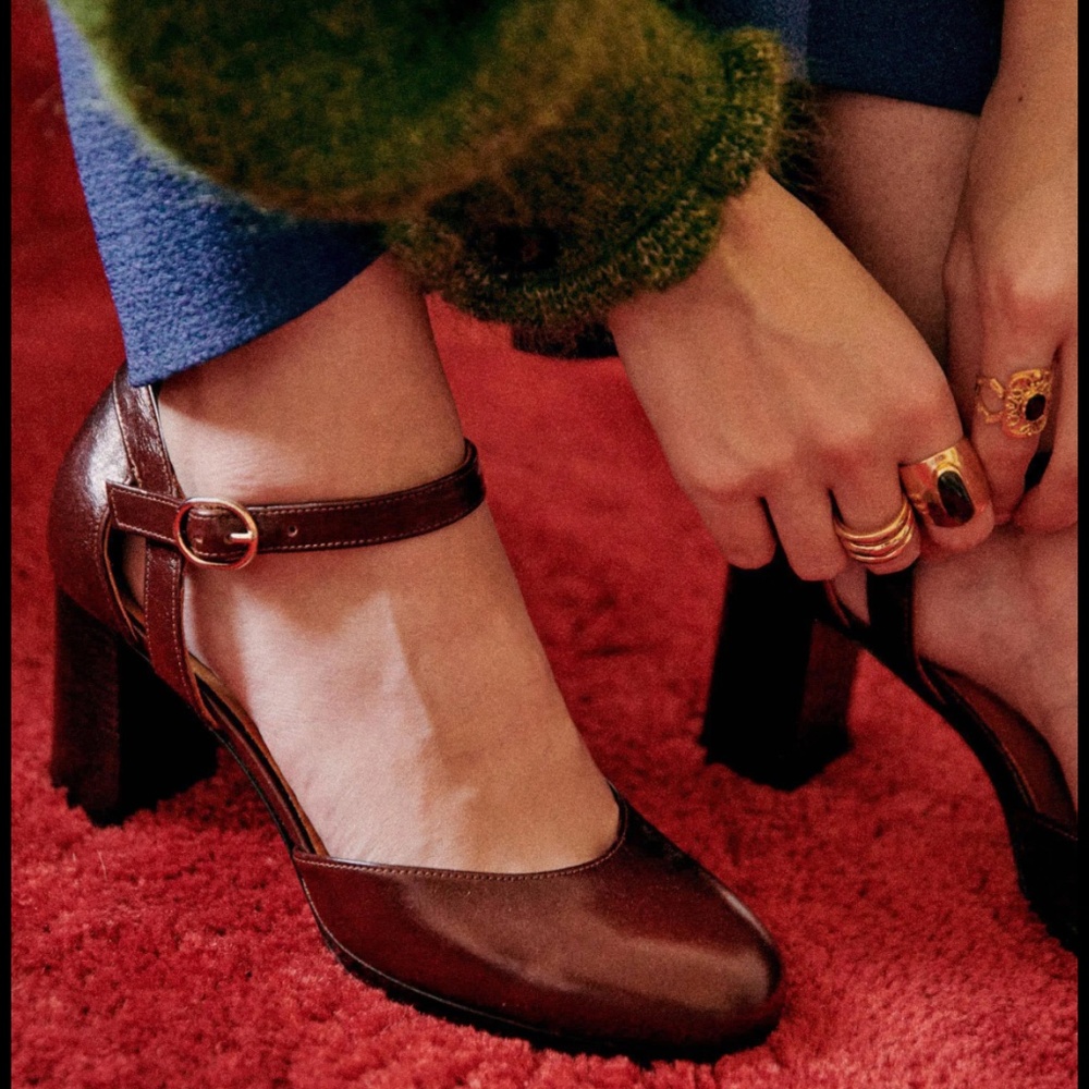 Sezane Katie Mary Janes Chocolat Lisse Vintage - Size 38